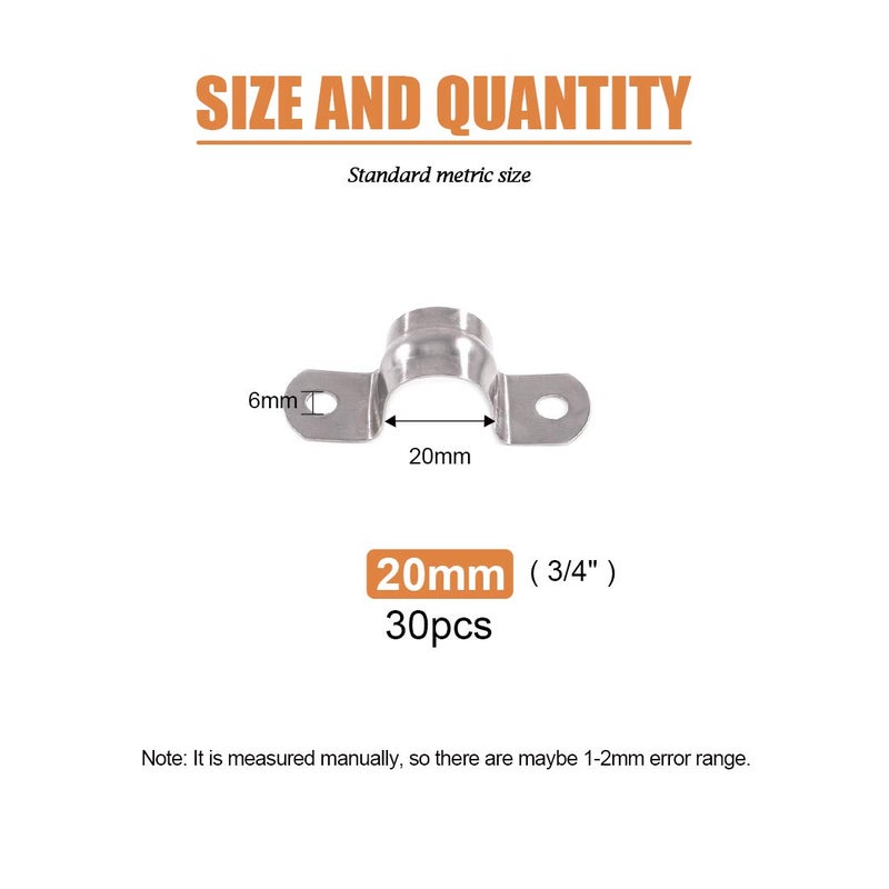 Keadic 30Pcs M20 Two Hole Strap U Bracket Tube Strap Tension Clips Stainless Steel Heavy Duty Rigid Pipe Strap Clamp, for Pipe Fixing - Image 2